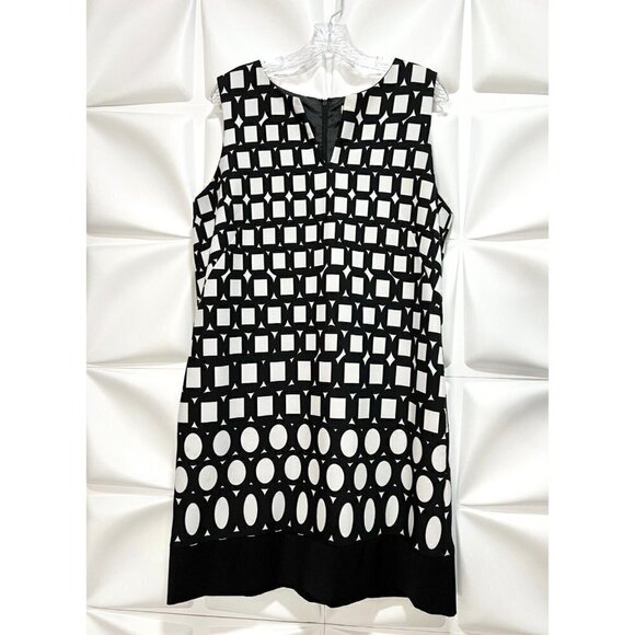 Studio I Sz 16 Black Contrast Geometric Print Shift xl Sheath Tunic Dress - Picture 1 of 5